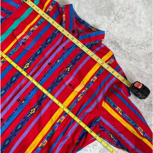 VINTAGE 90s WRANGLER SHIRT MENS 18-36 BUTTON UP AZTEC RED YELLOW BLUE WESTERN - Picture 7 of 15